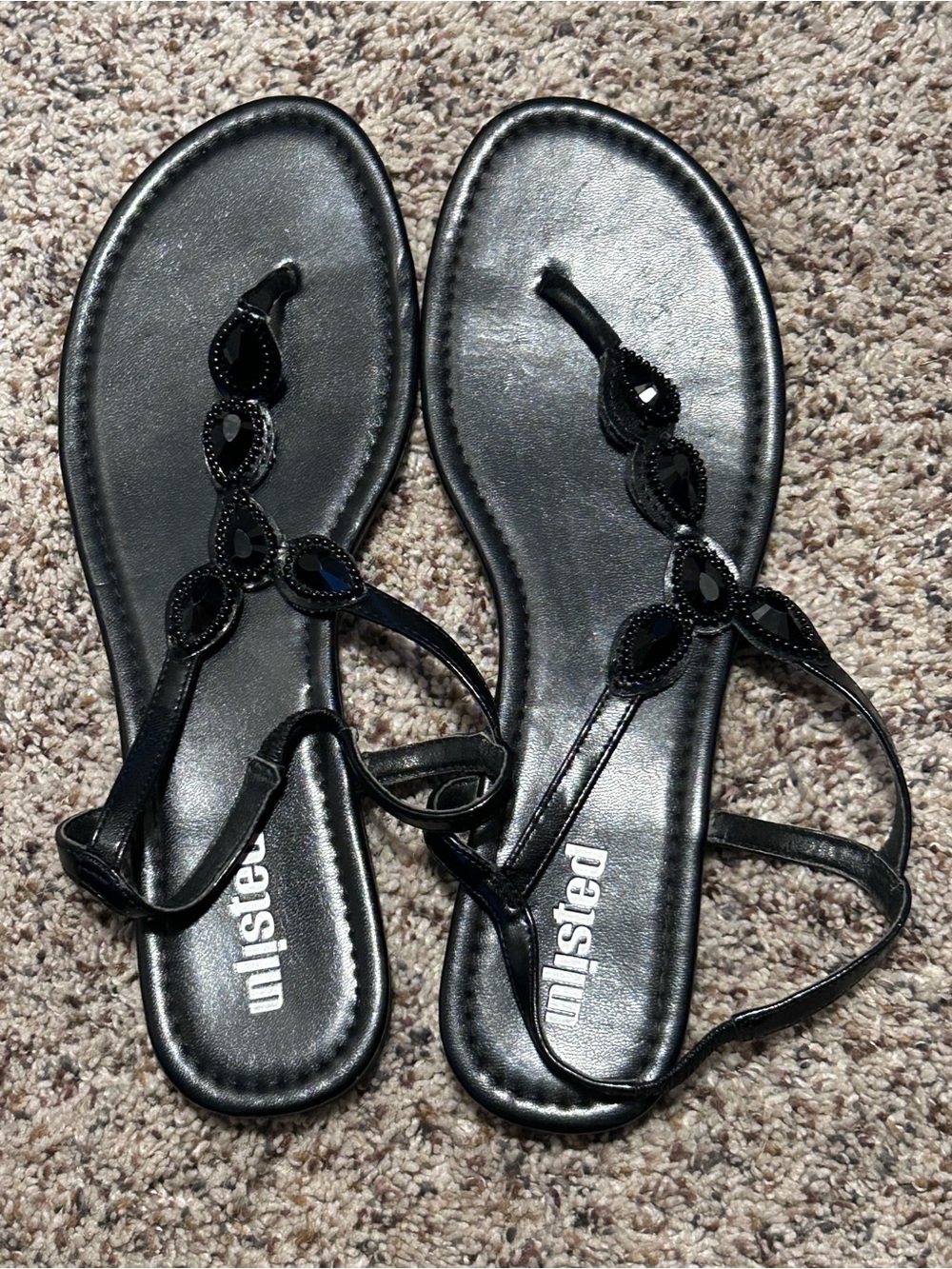 Unlisted Black Embellished T-Strap Sandals